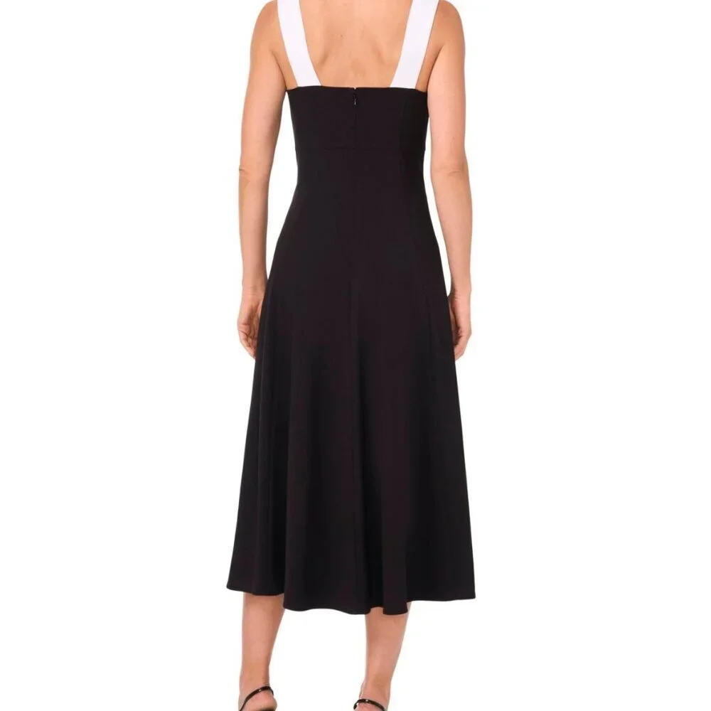MSK Petites Black White Colorblock Crepe Midi Dress PL NWT Sleeveless Pockets - Picture 9 of 9